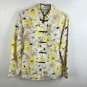 Pendleton Silk Linen Floral Mandarin Shirt Size 10 Butter Yellow Chinese Style